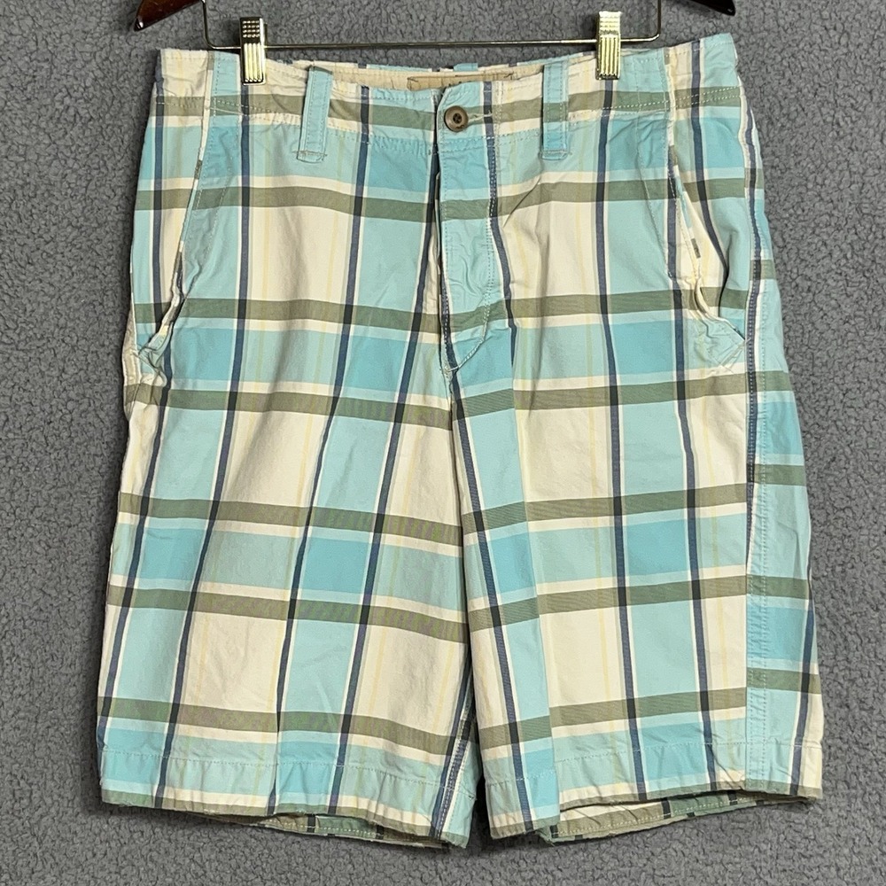 Hollister Shorts Mens 31 Plaid Blue Button Fly Vintage Y2K Fit Baggy Heavy  EUC